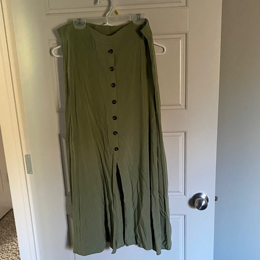Suzy Shier Olive Maxi Skirt with Buttons